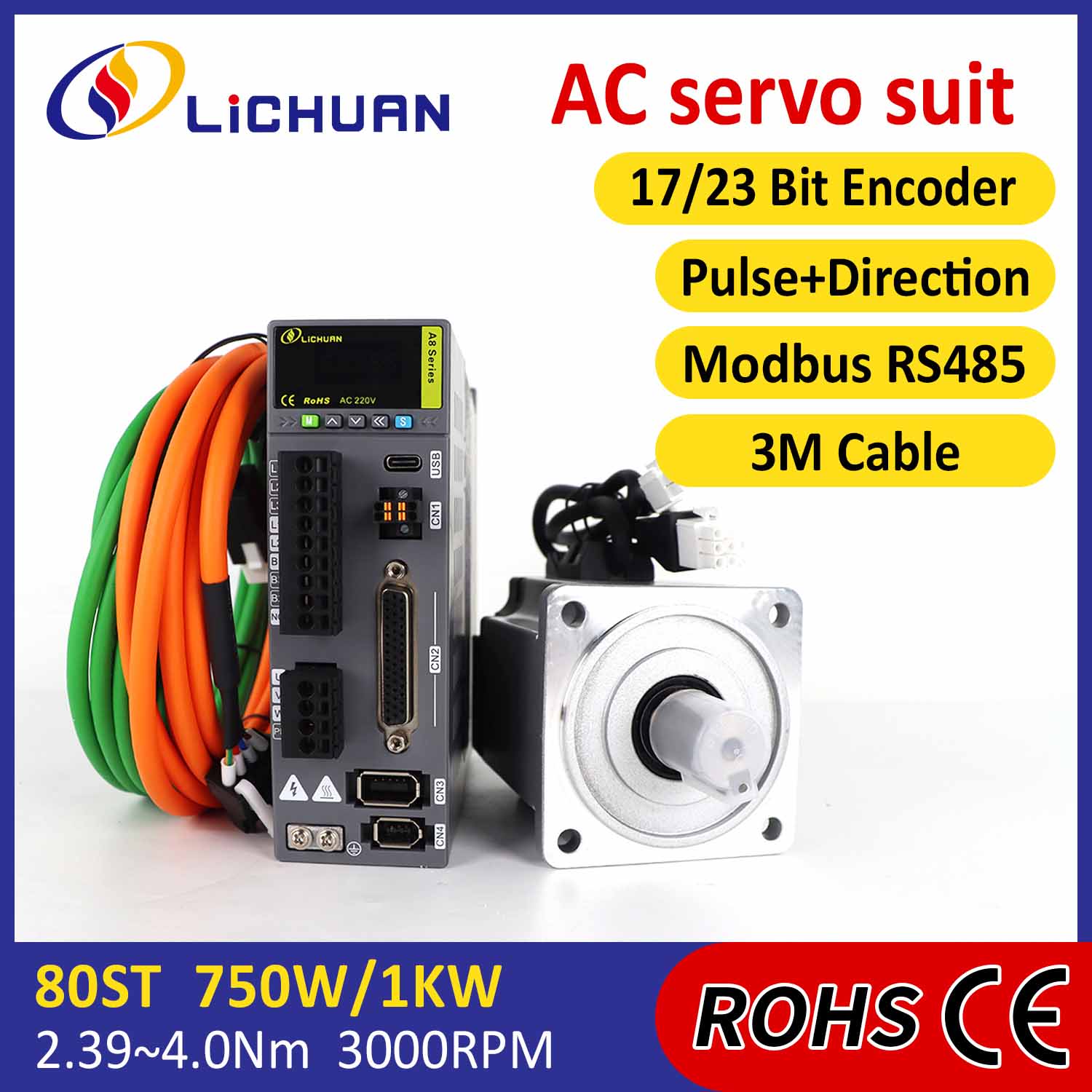 نبض/RSS485 750W/1000W/1001W 2500/3000RPM A8 اعلی درستگی STO ABZ AC SERVO MOTOR DREARES KIT